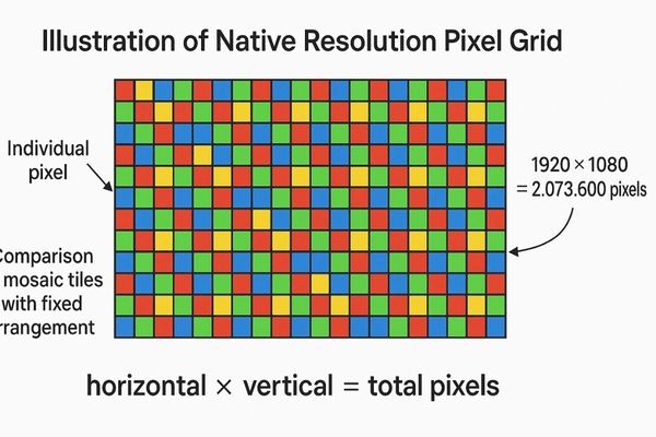 An illustration showing a grid of pixels on a screen panel
