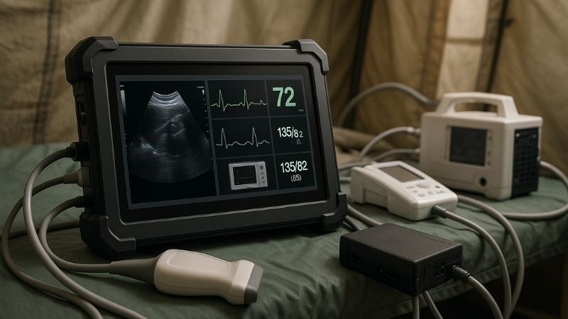 Portable monitor connected to various diagnostic tools
