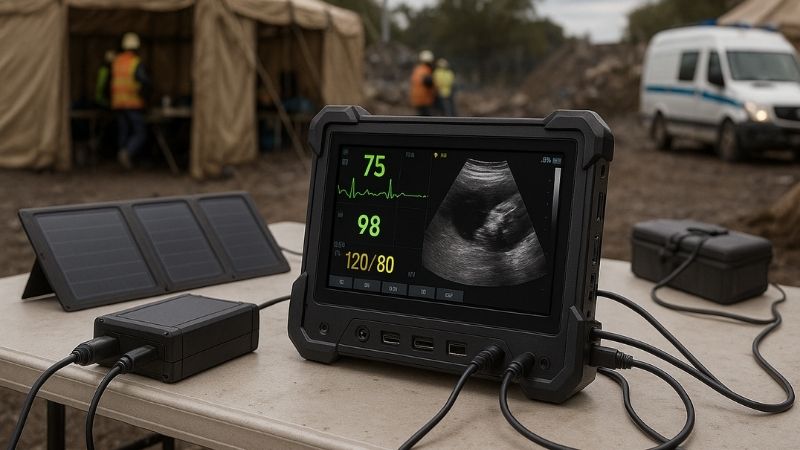 Portable monitor with battery and diverse ports