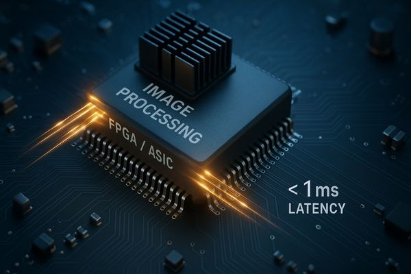 A close-up of a processor chip with light trails representing data flowing through it instantly