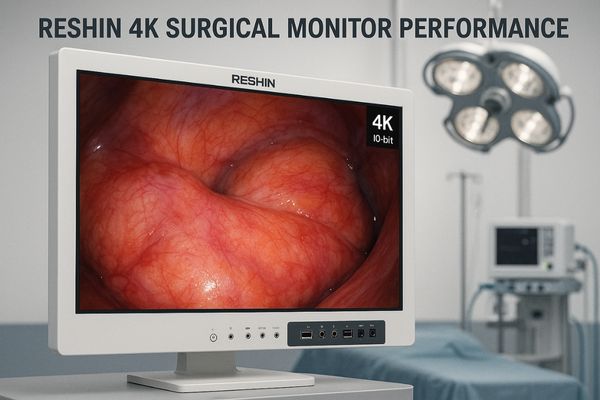 Reshin MS430PC 4K surgical monitor displaying a clear endoscopic image