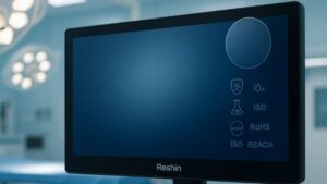 Reshin medical display with anti-reflective and antimicrobial coating in a surgical room