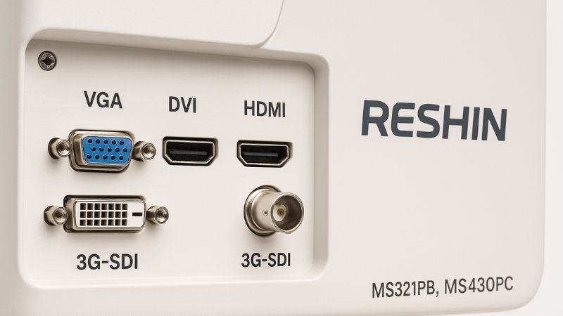 Reshin medical display showcasing its various input ports
