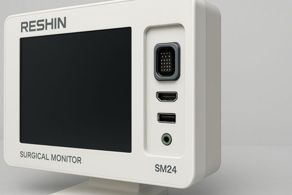 Reshin surgical monitor highlighting its connectivity panel