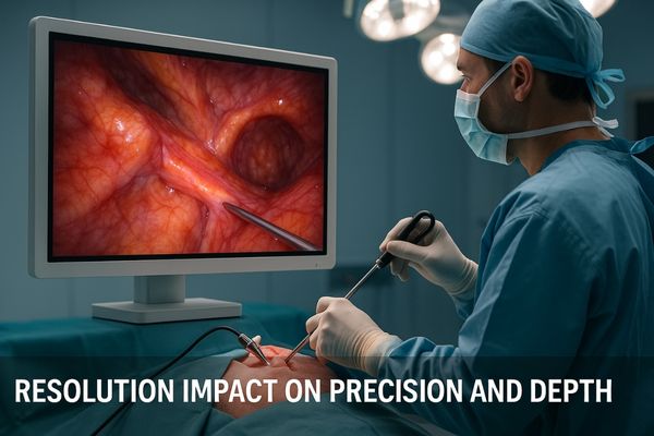 Surgeon performing a precise maneuver guided by a high-resolution 3D endoscopic image