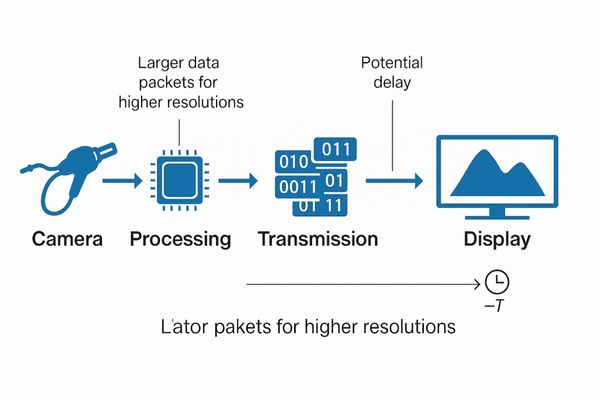 Diagram illustrating signal path from camera to display, highlighting potential latency points