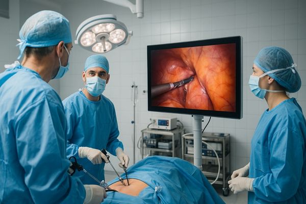 Surgical team members all able to clearly view the laparoscopic monitor