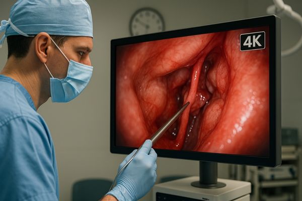 A surgeon looking focused while viewing a crystal-clear 4K surgical monitor