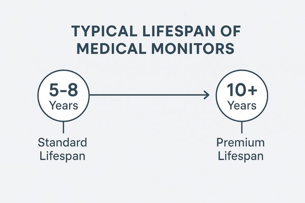 Timeline graphic showing average lifespan range of medical monitors