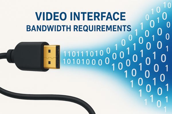 HDMI video cable transmitting binary data to illustrate video interface bandwidth requirements