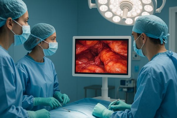 Surgical team viewing monitor from different angles