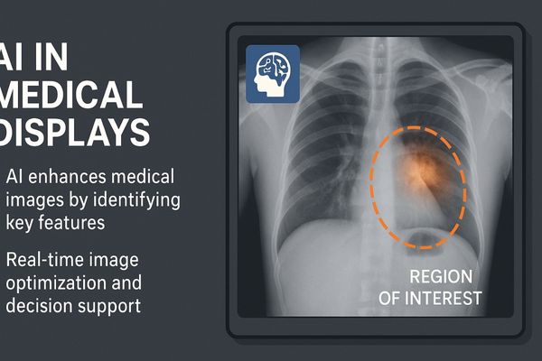 An illustration of an AI-powered display automatically highlighting a region of interest on a scan