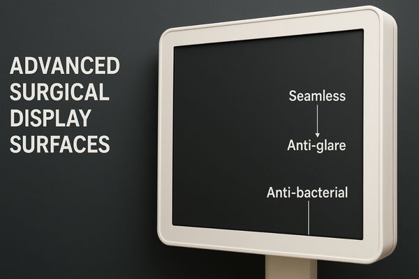 A close-up of a surgical monitor with a seamless, anti-glare, and anti-bacterial surface