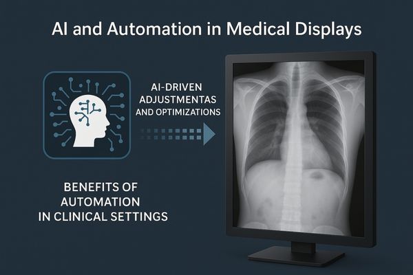 A graphic showing an AI algorithm optimizing a medical image on a screen in real time