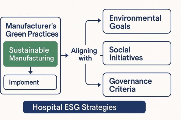 A diagram showing how a manufacturer's green practices support a hospital's ESG report