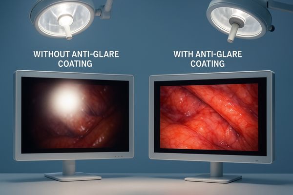 An image comparing a screen with and without an anti-glare coating under bright light