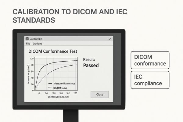 An image of calibration software displaying a DICOM conformance test on a medical monitor