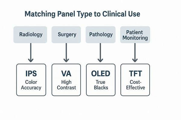 A graphic showing different clinical departments matched with the ideal panel technology