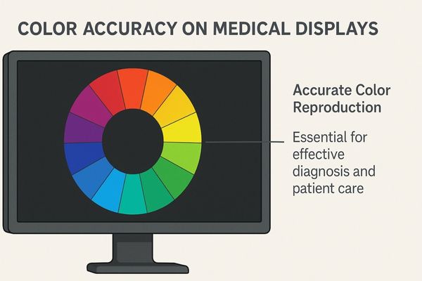A color wheel shown on a medical display highlighting color accuracy