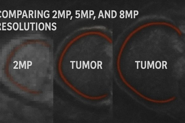 A graphic illustrating the increasing level of detail in an image at 2MP, 5MP, and 8MP resolutions