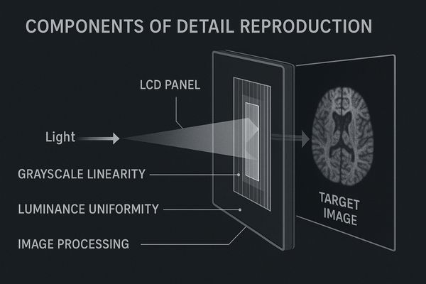 A diagram showing how light passes through different layers of a medical display