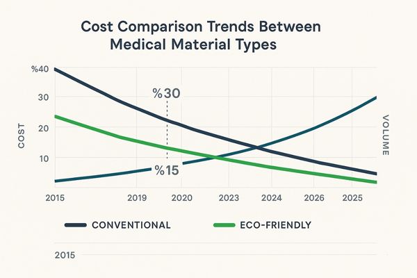 Graph showing cost trends between conventional and eco-friendly medical materials over time
