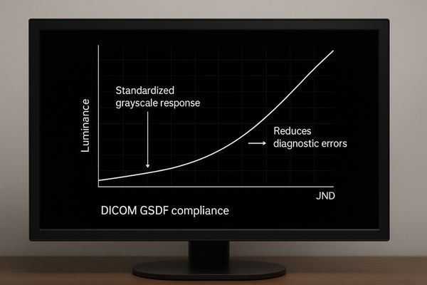 A screen showing the DICOM GSDF curve, ensuring perceptual uniformity of grayscale images