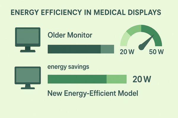 A graphic comparing the energy consumption of an older monitor versus a new energy-efficient model