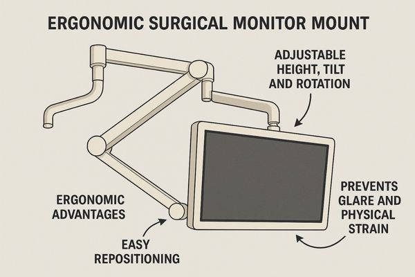 A surgical monitor on a fully articulated boom arm