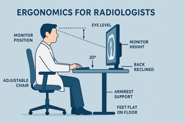 A graphic illustrating the correct ergonomic posture for viewing a monitor