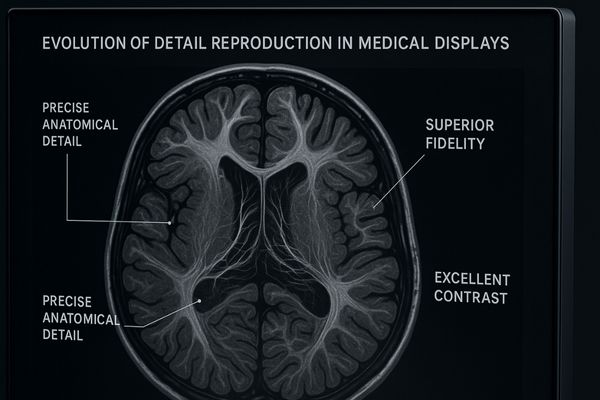 A close-up of a high-resolution medical display showing intricate anatomical details