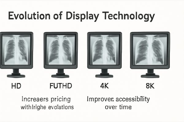 An image showing the evolution from a standard HD display to an 8K display