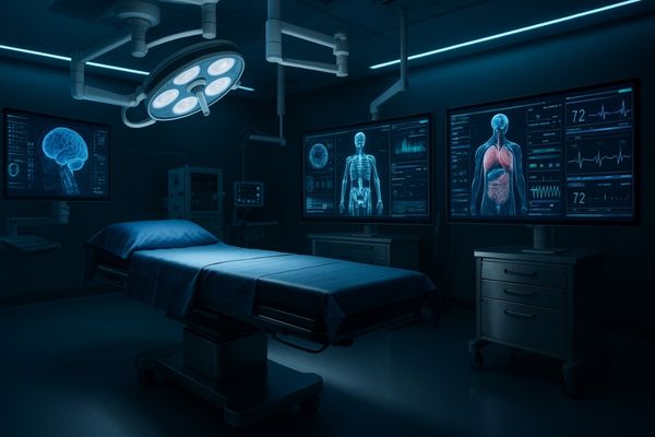 An image of a futuristic, high-tech hospital operating room