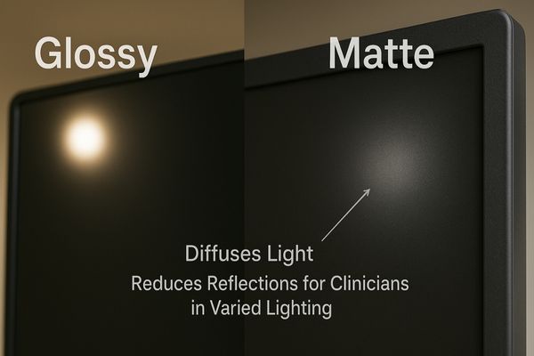 An image comparing a glossy screen reflection to a matte screen's diffusion