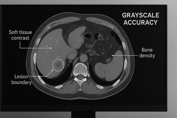 A medical display showing a CT scan with a clear distinction between different tissue densities