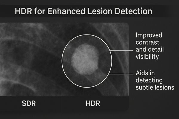 A close-up of a lesion on a medical scan, with the HDR version showing much clearer edges
