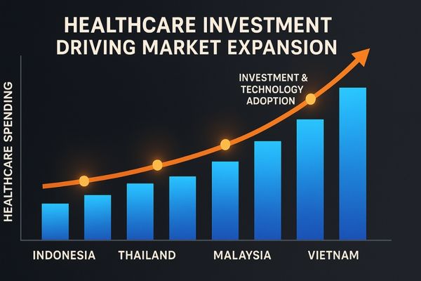 A chart showing increasing healthcare investment in Southeast Asian countries