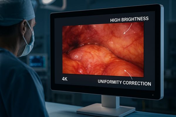 A surgeon viewing a 4K image on a high-brightness surgical monitor in an OR