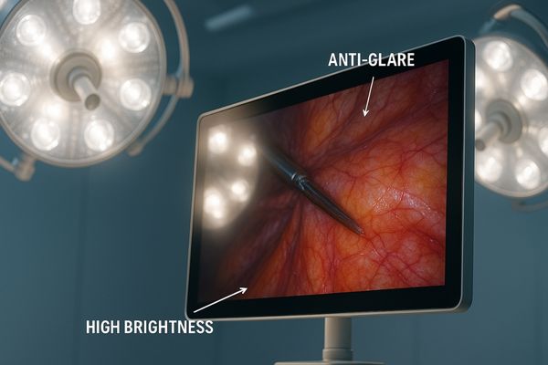A high-brightness medical display showing a clear image despite reflections from surgical lights