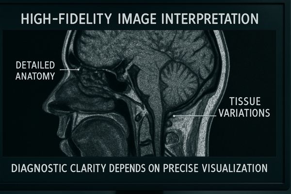 A close-up of a high-resolution medical display showing fine details in a radiological scan