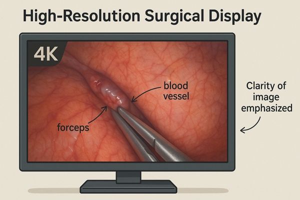 A large 4K surgical monitor displaying a detailed endoscopic image