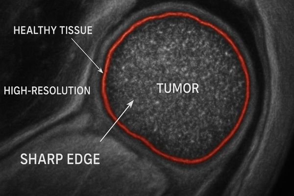 A high-resolution medical image showing the clear and detailed boundary of a tumor