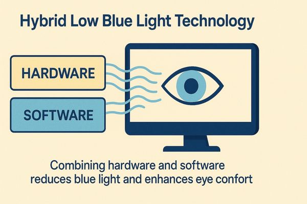 A graphic illustrating a combination of hardware and software working together on a monitor