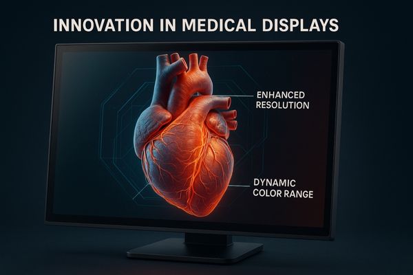 An advanced medical display showing a complex 3D rendering of a human organ
