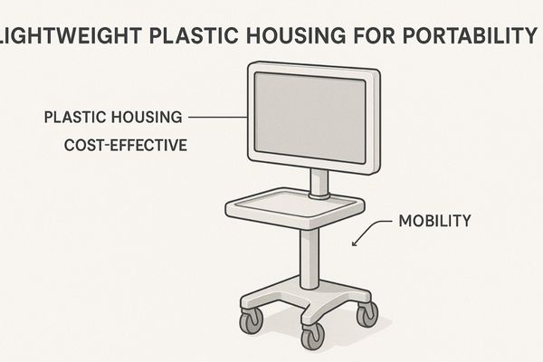 A medical display mounted on a mobile cart, emphasizing its light weight and portability