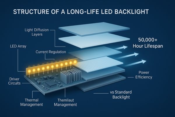 Diagram showing the structure of a long-life LED backlight system
