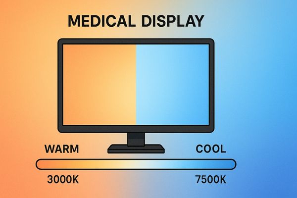 A medical display showing a spectrum of color temperatures from warm to cool