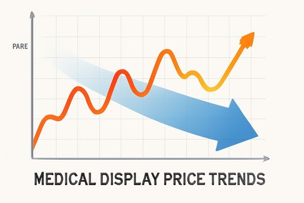 Line graph showing fluctuating medical display prices, with an upward trend in the latter part, symbolizing market dynamics and technological advancement.