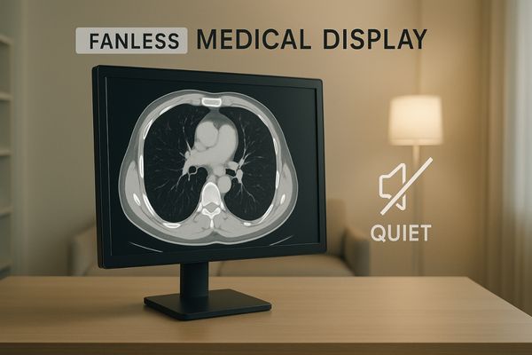 A silent, fanless medical display in a quiet hospital reading room