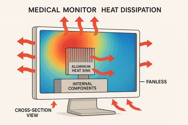 Diagram showing heat dissipation from a medical monitor